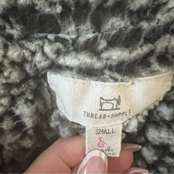 Thread & Supply Sherpa Lined Open Front Oversized Cardigan Gray White Small - Picture 9 of 11